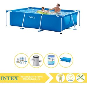 Intex Rectangular Frame Zwembad - Opzetzwembad - 260x160x65 cm - Inclusief Solarzeil, Onderhoudspakket, Zwembadpomp en Filter