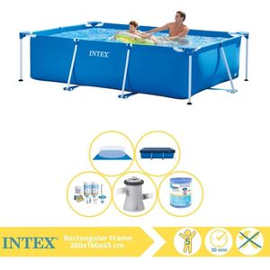 Intex Rectangular Frame Zwembad - Opzetzwembad - 260x160x65 cm - Inclusief Afdekzeil, Onderhoudspakket, Zwembadpomp, Filter en Grondzeil