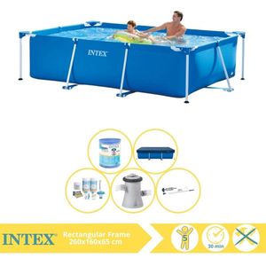 Intex Rectangular Frame Zwembad - Opzetzwembad - 260x160x65 cm - Inclusief Afdekzeil, Onderhoudspakket, Zwembadpomp, Filter en Stofzuiger