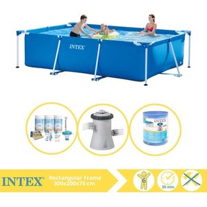 Intex Rectangular Frame Zwembad - Opzetzwembad - 300x200x75 cm - Inclusief Onderhoudspakket, Zwembadpomp en Filter