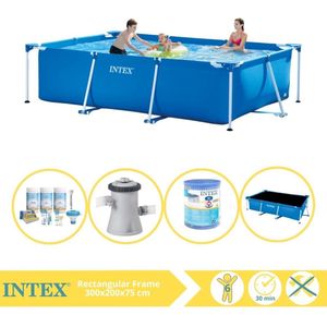 Intex Rectangular Frame Zwembad - Opzetzwembad - 300x200x75 cm - Inclusief Solarzeil Pro, Onderhoudspakket, Zwembadpomp en Filter