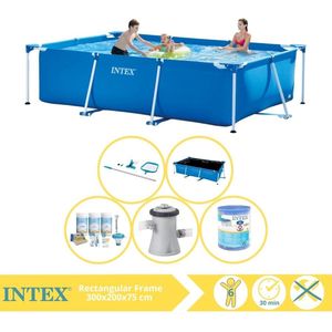 Intex Rectangular Frame Zwembad - Opzetzwembad - 300x200x75 cm - Inclusief Solarzeil Pro, Onderhoudspakket, Zwembadpomp, Filter en Onderhoudsset