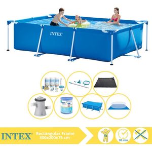 Intex Rectangular Frame Zwembad - Opzetzwembad - 300x200x75 cm - Inclusief Solarzeil, Onderhoudspakket, Zwembadpomp, Filter, Grondzeil, Onderhoudsset en Solar Mat