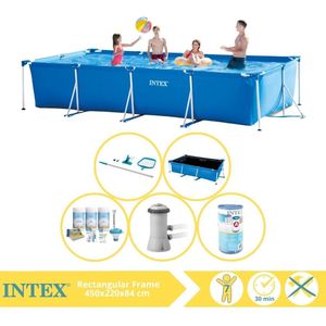 Intex Rectangular Frame Zwembad - Opzetzwembad - 450x220x84 cm - Inclusief Solarzeil Pro, Onderhoudspakket, Zwembadpomp, Filter en Onderhoudsset