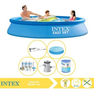 Intex Easy Set Zwembad - Opblaaszwembad - 305x61 cm - Inclusief Solarzeil, Onderhoudspakket, Zwembadpomp, Filter en Stofzuiger