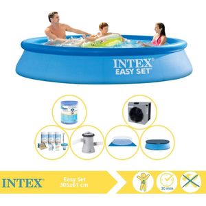 Intex Easy Set Zwembad - Opblaaszwembad - 305x61 cm - Inclusief Afdekzeil, Onderhoudspakket, Zwembadpomp, Filter, Grondzeil en Warmtepomp CP