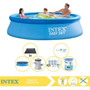 Intex Easy Set Zwembad - Opblaaszwembad - 305x76 cm - Inclusief Afdekzeil, Onderhoudspakket, Zwembadpomp, Filter, Onderhoudsset en Solar Mat