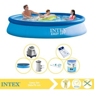 Intex Easy Set Zwembad - Opblaaszwembad - 366x76 cm - Inclusief Afdekzeil, Zwembadpomp, Filter, Onderhoudsset, Zoutsysteem en Zout