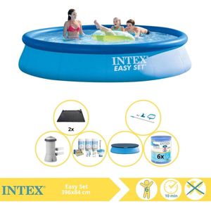 Intex Easy Set Zwembad - Opblaaszwembad - 396x84 cm - Inclusief Afdekzeil, Onderhoudspakket, Zwembadpomp, Filter, Onderhoudsset en Solar Mat