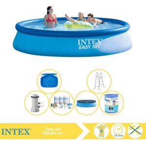 Intex Easy Set Zwembad - Opblaaszwembad - 396x84 cm - Inclusief Afdekzeil, Onderhoudspakket, Zwembadpomp, Filter, Trap en Voetenbad