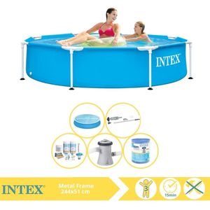 Intex Metal Frame Zwembad - Opzetzwembad - 244x51 cm - Inclusief Solarzeil, Onderhoudspakket, Zwembadpomp, Filter en Stofzuiger