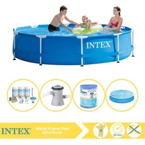 Intex Metal Frame Zwembad - Opzetzwembad - 305x76 cm - Inclusief Solarzeil, Onderhoudspakket, Zwembadpomp en Filter