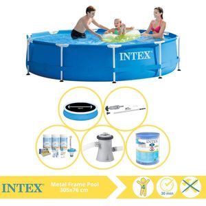 Intex Metal Frame Zwembad - Opzetzwembad - 305x76 cm - Inclusief Solarzeil Pro, Onderhoudspakket, Zwembadpomp, Filter en Stofzuiger