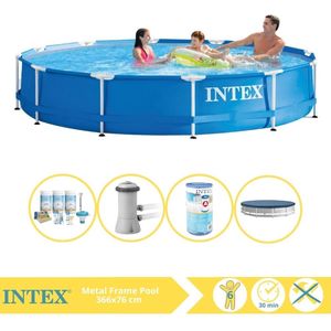 Intex Metal Frame Zwembad - Opzetzwembad - 366x76 cm - Inclusief Afdekzeil, Onderhoudspakket, Zwembadpomp en Filter