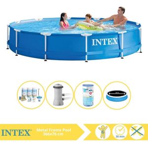Intex Metal Frame Zwembad - Opzetzwembad - 366x76 cm - Inclusief Solarzeil Pro, Onderhoudspakket, Zwembadpomp en Filter