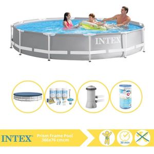 Intex Prism Frame Zwembad - Opzetzwembad - 366x76 cm - Inclusief Afdekzeil, Onderhoudspakket, Zwembadpomp en Filter