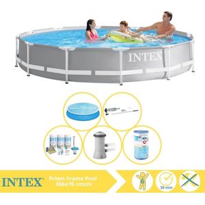 Intex Prism Frame Zwembad - Opzetzwembad - 366x76 cm - Inclusief Solarzeil, Onderhoudspakket, Zwembadpomp, Filter en Stofzuiger