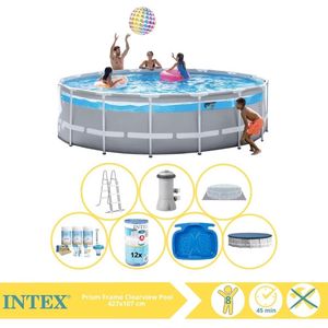 Intex Prism Frame Zwembad - Opzetzwembad - 427x107 cm - Inclusief Onderhoudspakket, Filter en Voetenbad