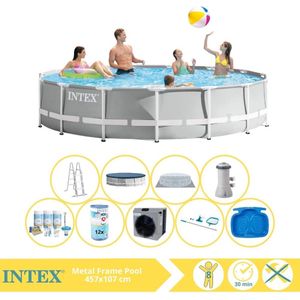 Intex Prism Frame Zwembad - Opzetzwembad - 457x107 cm - Inclusief Onderhoudspakket, Filter, Onderhoudsset, Voetenbad en Warmtepomp CP