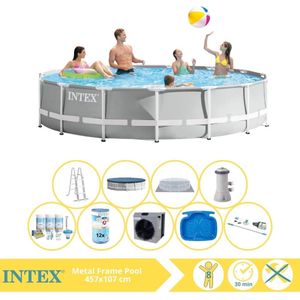 Intex Prism Frame Zwembad - Opzetzwembad - 457x107 cm - Inclusief Onderhoudspakket, Filter, Stofzuiger, Voetenbad en Warmtepomp CP