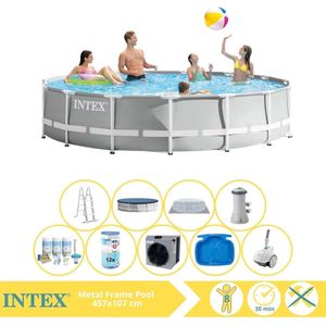 Intex Prism Frame Zwembad - Opzetzwembad - 457x107 cm - Inclusief Onderhoudspakket, Filter, Zwembad Stofzuiger, Voetenbad en Warmtepomp CP