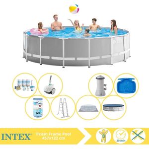 Intex Prism Frame Zwembad - Opzetzwembad - 457x122 cm - Inclusief Onderhoudspakket, Filter, Zwembad Stofzuiger en Voetenbad