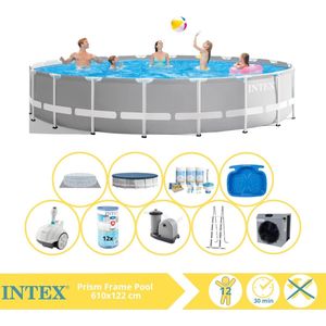 Intex Prism Frame Zwembad - Opzetzwembad - 610x122 cm - Inclusief Onderhoudspakket, Filter, Zwembad Stofzuiger, Voetenbad en Warmtepomp CP