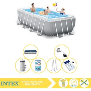 Intex Prism Frame Zwembad - Opzetzwembad - 400x200x122 cm - Inclusief Afdekzeil, Filter, Zoutsysteem en Zout