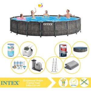 Intex Prism Frame Greywood Zwembad - Opzetzwembad - 549x122 cm - Inclusief Filter, Zoutsysteem en Zout