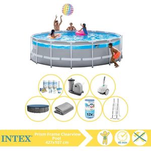 Intex Prism Frame Clearview Zwembad - Opzetzwembad - 427x107 cm - Inclusief Onderhoudspakket, Filter en Zwembad Stofzuiger