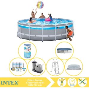 Intex Prism Frame Clearview Zwembad - Opzetzwembad - 488x122 cm - Inclusief Onderhoudspakket en Filter
