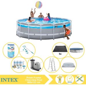 Intex Prism Frame Clearview Zwembad - Opzetzwembad - 488x122 cm - Inclusief Onderhoudspakket, Filter, Onderhoudsset en Solar Mat