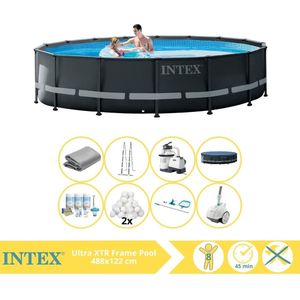 Intex Ultra XTR Frame Zwembad - Opzetzwembad - 488x122 cm - Inclusief Onderhoudspakket, Filterbollen, Onderhoudsset en Zwembad Stofzuiger