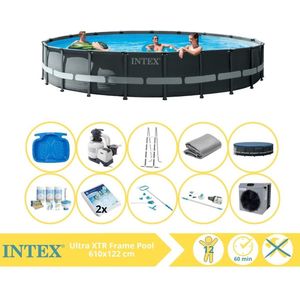 Intex Ultra XTR Frame Zwembad - Opzetzwembad - 610x122 cm - Inclusief Onderhoudspakket, Glasparels, Onderhoudsset, Stofzuiger, Voetenbad en Warmtepomp CP