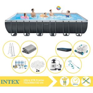 Intex Ultra XTR Frame Zwembad - Opzetzwembad - 732x366x132 cm - Inclusief Onderhoudspakket, Filterbollen, Onderhoudsset en Luxe Zwembad Stofzuiger