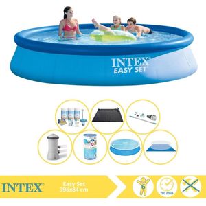 Intex Easy Set Zwembad - Opblaaszwembad - 396x84 cm - Inclusief Solarzeil, Onderhoudspakket, Zwembadpomp, Filter, Grondzeil, Stofzuiger en Solar Mat
