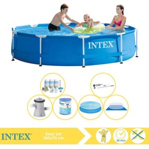 Intex Metal Frame Zwembad - Opzetzwembad - 305x76 cm - Inclusief Solarzeil, Onderhoudspakket, Zwembadpomp, Filter, Grondzeil en Stofzuiger