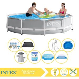 Intex Prism Frame Zwembad - Opzetzwembad - 305x76 cm - Inclusief Solarzeil, Onderhoudspakket, Filter, Grondzeil, Solar Mat, Trap en Voetenbad