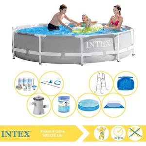 Intex Prism Frame Zwembad - Opzetzwembad - 366x76 cm - Inclusief Solarzeil, Onderhoudspakket, Filter, Grondzeil, Onderhoudsset, Trap en Voetenbad