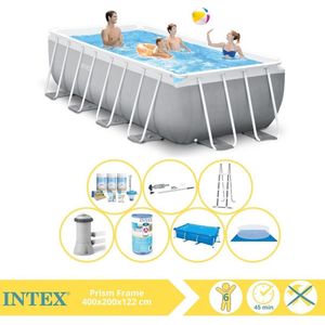 Intex Prism Frame Zwembad - Opzetzwembad - 400x200x122 cm - Inclusief Solarzeil, Onderhoudspakket, Filter, Grondzeil en Stofzuiger
