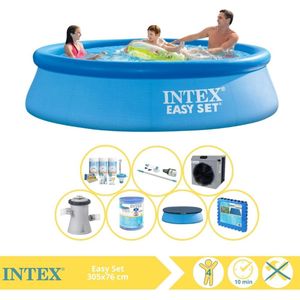 Intex Easy Set Zwembad - Opblaaszwembad - 305x76 cm - Inclusief Solarzeil Pro, Onderhoudspakket, Zwembadpomp, Filter, Stofzuiger, Zwembadtegels en Warmtepomp CP