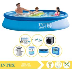 Intex Easy Set Zwembad - Opblaaszwembad - 366x76 cm - Inclusief Afdekzeil, Onderhoudspakket, Zwembadpomp, Filter, Onderhoudsset, Zwembadtegels en Warmtepomp CP