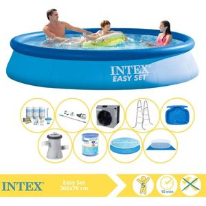 Intex Easy Set Zwembad - Opblaaszwembad - 366x76 cm - Inclusief Solarzeil, Onderhoudspakket, Zwembadpomp, Filter, Grondzeil, Stofzuiger, Trap, Voetenbad en Warmtepomp CP