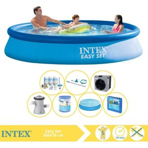 Intex Easy Set Zwembad - Opblaaszwembad - 366x76 cm - Inclusief Solarzeil, Onderhoudspakket, Zwembadpomp, Filter, Onderhoudsset, Zwembadtegels en Warmtepomp CP