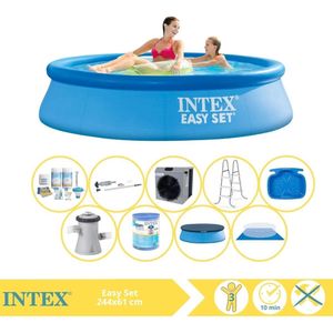 Intex Easy Set Zwembad - Opblaaszwembad - 244x61 cm - Inclusief Afdekzeil, Onderhoudspakket, Filter, Grondzeil, Stofzuiger, Trap, Voetenbad en Warmtepomp CP