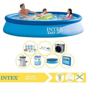 Intex Easy Set Zwembad - Opblaaszwembad - 366x76 cm - Inclusief Solarzeil Pro, Onderhoudspakket, Filter, Stofzuiger, Zwembadtegels en Warmtepomp CP