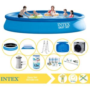 Intex Easy Set Zwembad - Opblaaszwembad - 457x84 cm - Inclusief Solarzeil Pro, Onderhoudspakket, Filter, Grondzeil, Stofzuiger, Trap, Voetenbad en Warmtepomp CP