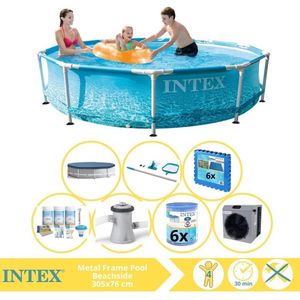 Intex Metal Frame Zwembad - Opzetzwembad - 305x76 cm - Inclusief Afdekzeil, Onderhoudspakket, Zwembadpomp, Filter, Onderhoudsset, Zwembadtegels en Warmtepomp CP