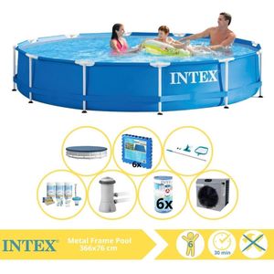 Intex Metal Frame Zwembad - Opzetzwembad - 366x76 cm - Inclusief Afdekzeil, Onderhoudspakket, Zwembadpomp, Filter, Onderhoudsset, Zwembadtegels en Warmtepomp CP