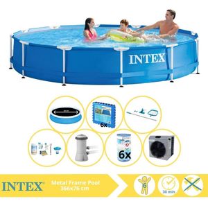 Intex Metal Frame Zwembad - Opzetzwembad - 366x76 cm - Inclusief Solarzeil, Onderhoudspakket, Zwembadpomp, Filter, Onderhoudsset, Zwembadtegels en Warmtepomp CP